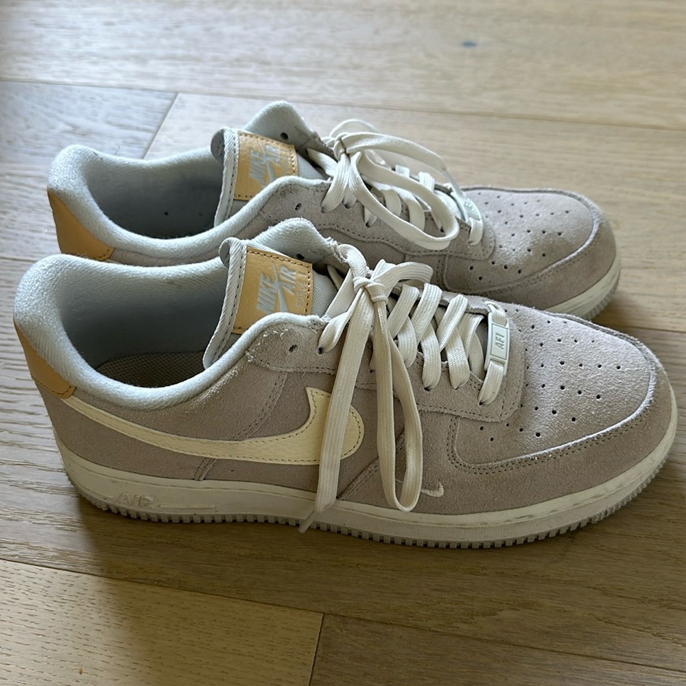 Women’s gray suede Air Force One sneakers